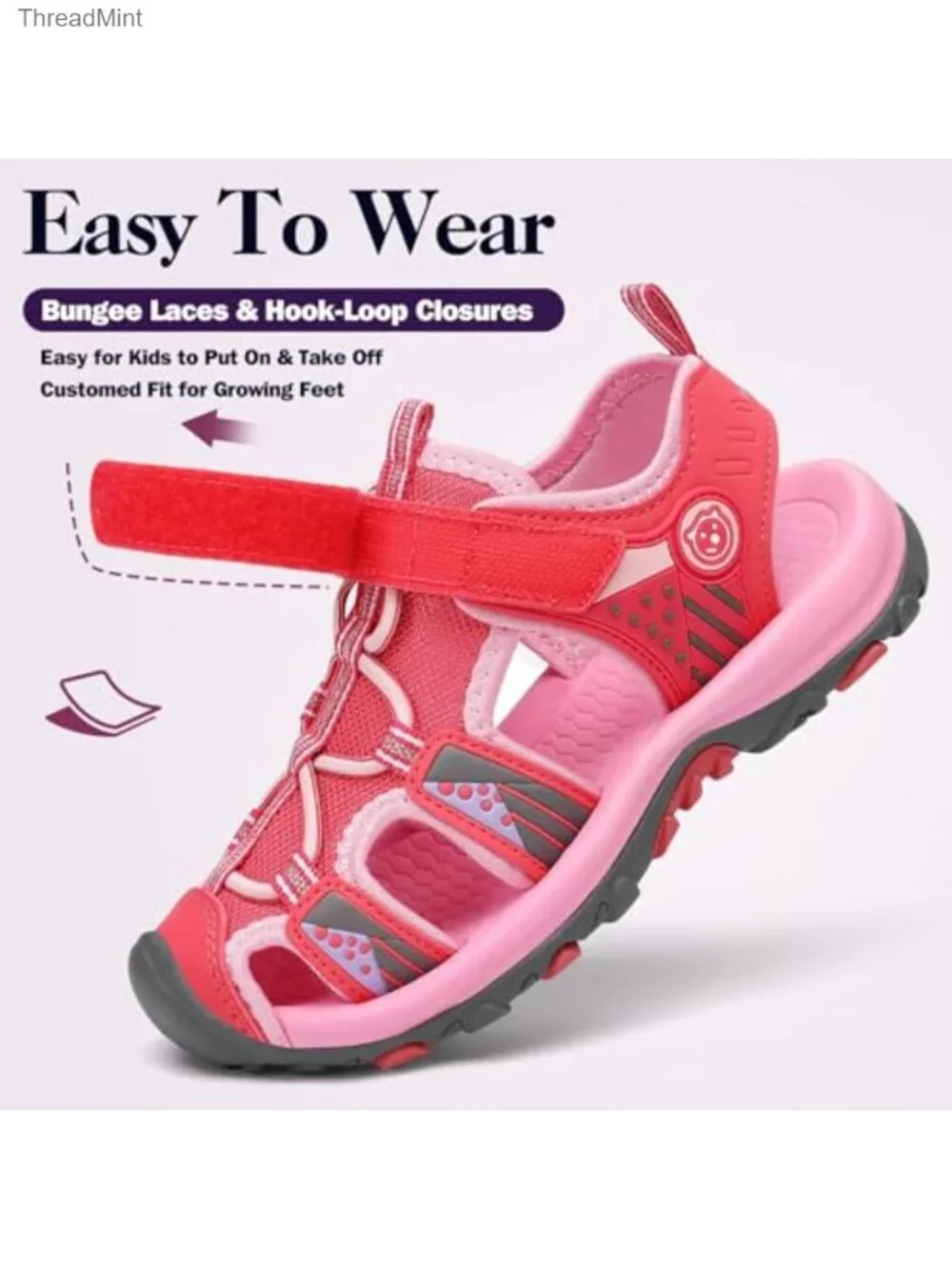 Kids Closed Toe Water Hiking Sandals Hook Loop Athletic Sport